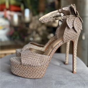 Elegant Glittering Platform Heels unique ankle strap sandals dressy heels